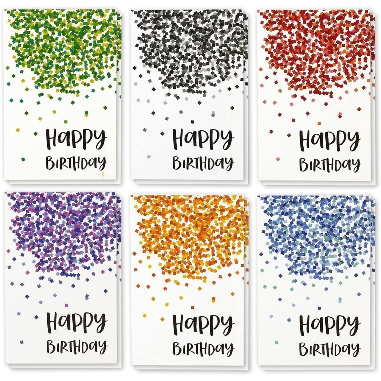 Birthday Greeting Cards - 4 x 6-Inch, 48-Pack, Multicolor Confetti Design - Blank Inside with Envelopes for Party & Business